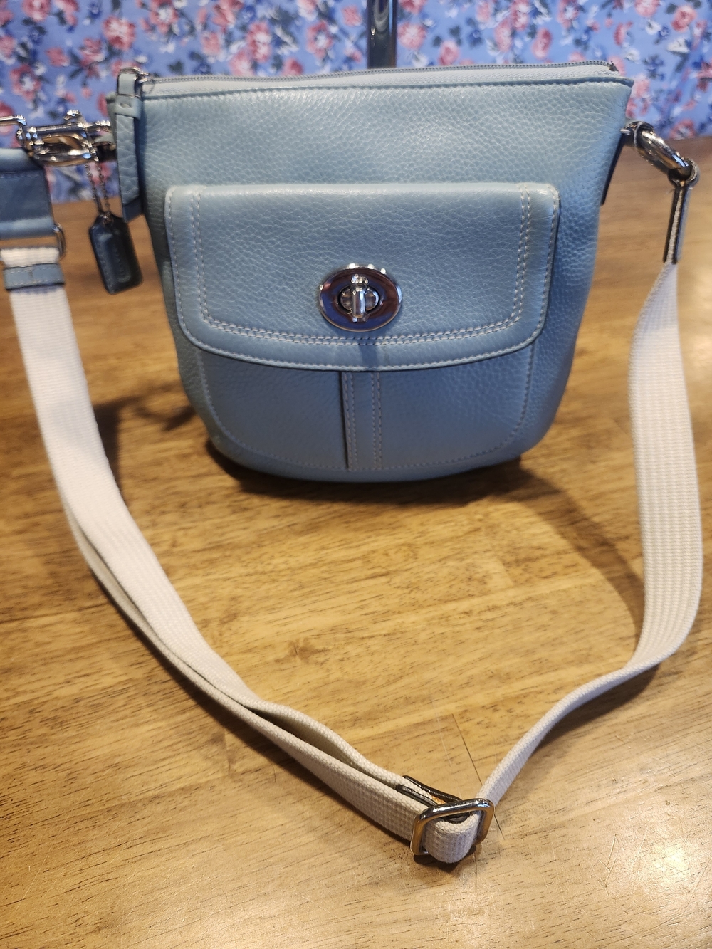 Coach Light Blue Pebbled Leather Crossbody with Front Flap